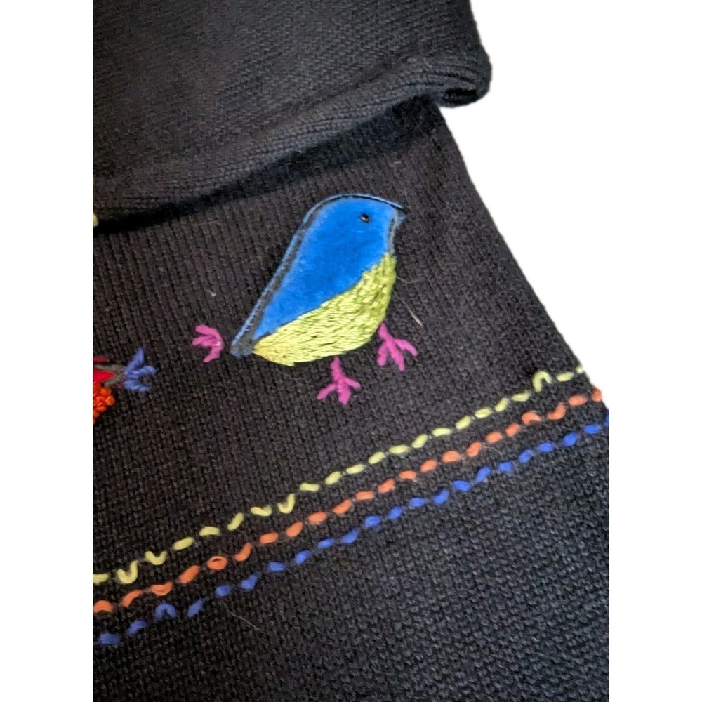 Vintage Great Cavalier Bird Novelty Cardigan Sweater Black M Furry Embroidered - Picture 11 of 16